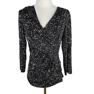Max Mara V-Neck Faux Wrap Blouse Top Size Medium Black & White Print